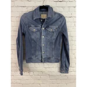 AG Adriano Goldschmied Denim Jacket Womens Small Blue Stretch Dark Wash Pockets
